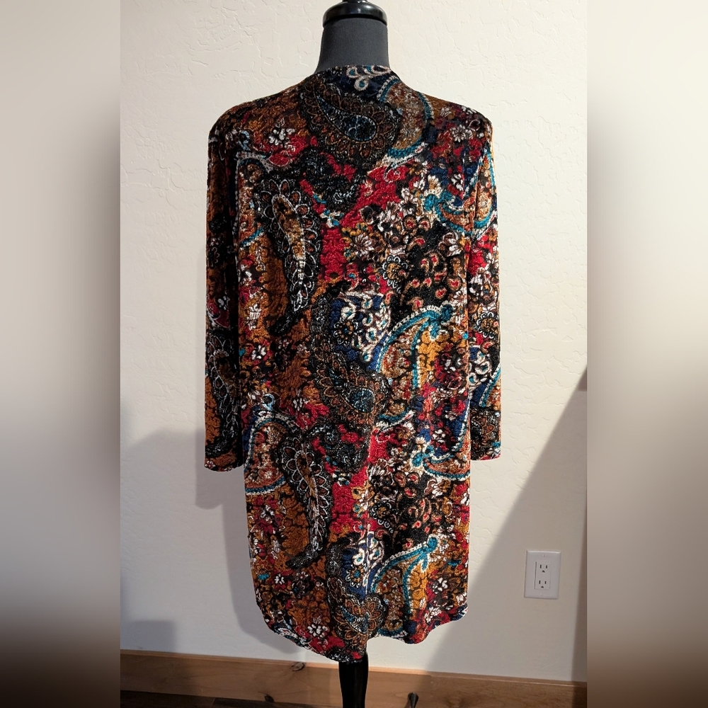 Slinky Brand Women's Velvety Soft Paisley Multi Color Open Front Cardigan Size L - Picture 4 of 8